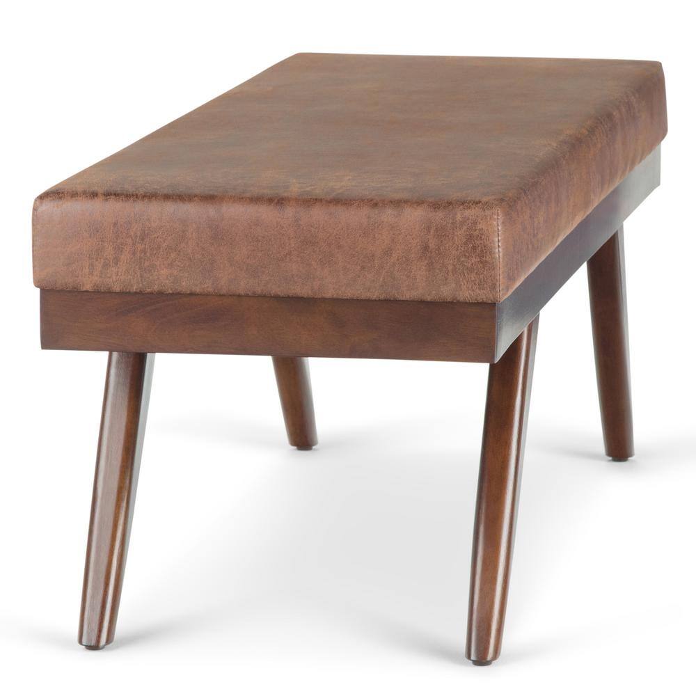 Chanelle 48" Distressed Umber Brown Wood Ottoman Bench