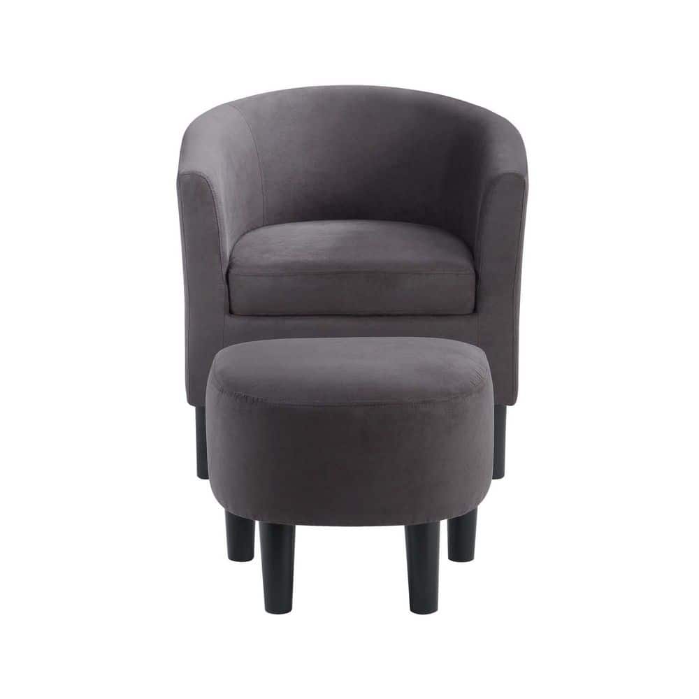 Cozy Churchill Dark Gray Microfiber Barrel Accent Chair & Ottoman