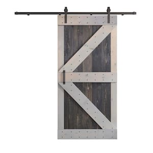 K Series 42 in. x 84 in. Carbon Grey/Light Grey Knotty Pine Wood Sliding Barn Door with Hardware Kit