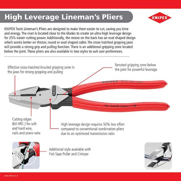 KNIPEX 9-1/2 in. High Leverage Lineman's Pliers with Dual