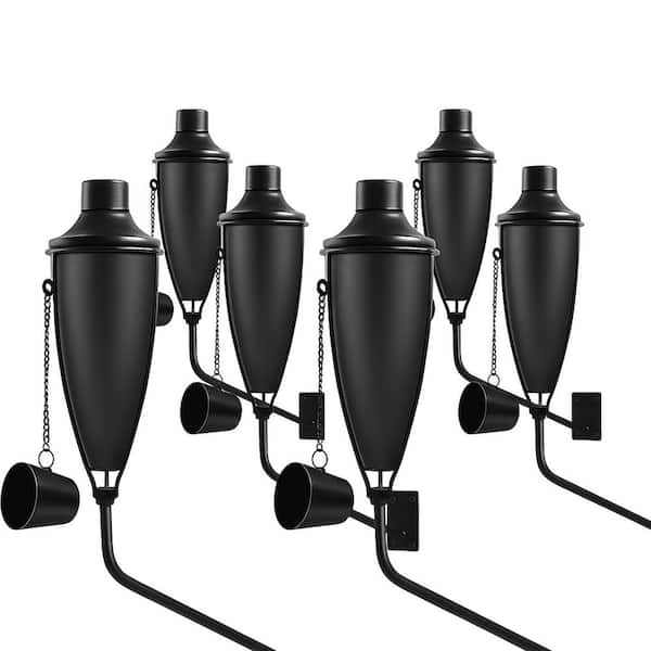 22 Oz Black Metal Wall Mounted Garden Torch Outdoor Indoor Decor Easy Refill Flame Light 6-Pack