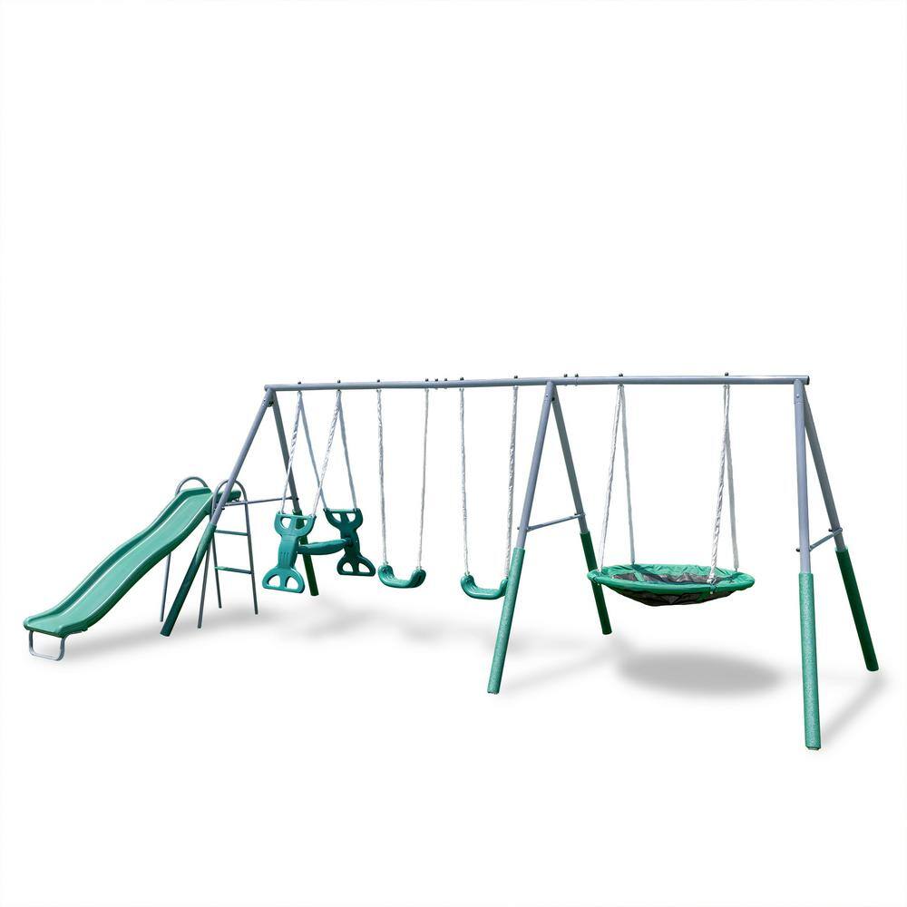 SPORTSPOWER Rochester Metal Swing Playset with Glider, Saucer