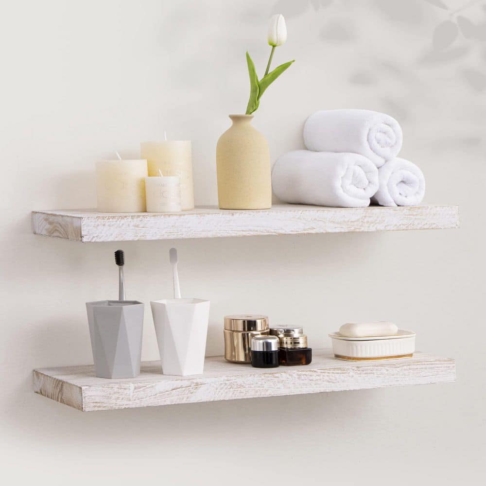 24 in. W x 8 in. D White Floating Shelves Decorative Wall Shelf (Set of 2)