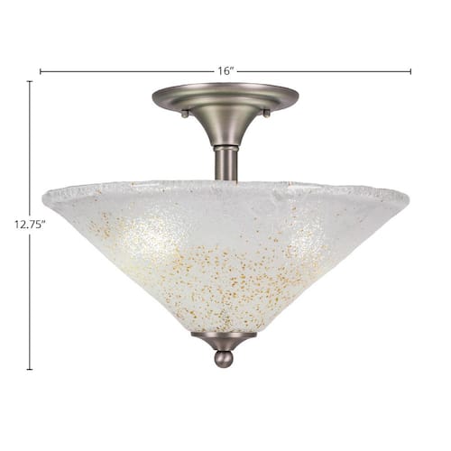 Bristol 12.75 in. 2-Light Brushed Nickel Semi-Flush with 16 in. Gold Ice Glass Shade No Bulbs Included Flush Mount Ceiling Lights