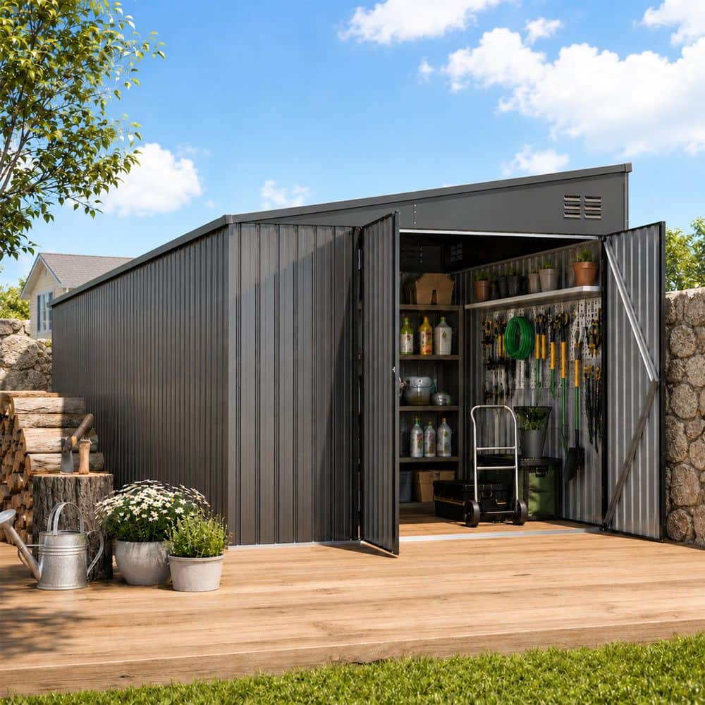 AECOJOY 8 ft. W x 10 ft. D Outdoor Metal Lean to Shed Garden