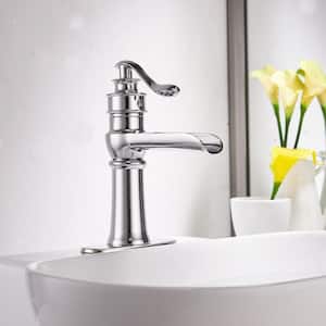 Waterfall Single Hole Single-Handle Low-Arc Bathroom Faucet With Supply Line in Polished Chrome