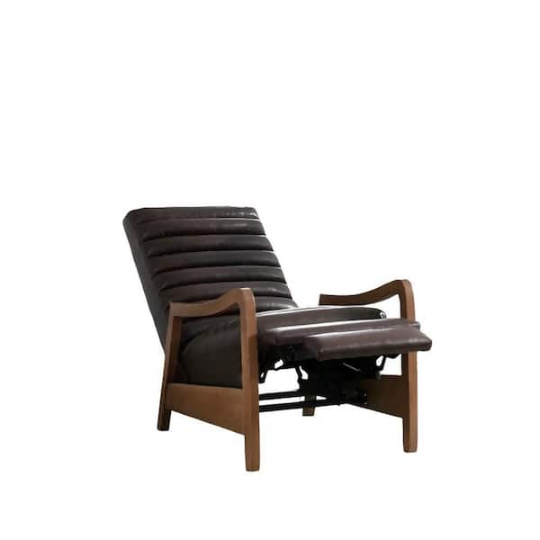 Bestier 26 in. W Brown Luxurious Oil Wax Leather Push-back Recliner with Wooden Frame Upholstered Arm Recliner