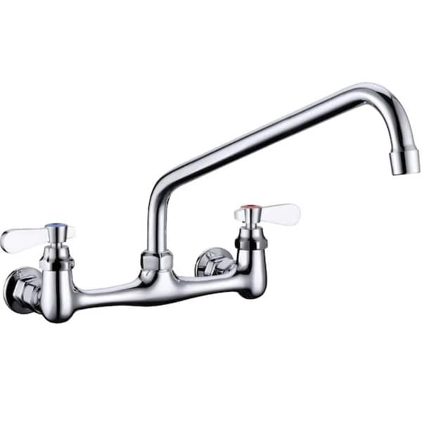 Lukvuzo Wall Mount Double Handle Bridge Kitchen Faucet with 14 in. Lever in Chrome