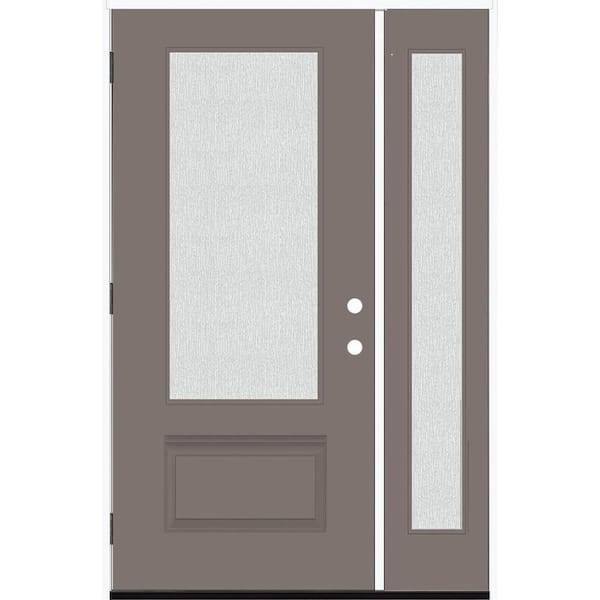 Steves & Sons Legacy 53 in. x 80 in. 3/4 Lite Rain Glass RHOS Primed Kindling Finish Fiberglass Prehung Front Door with 14 in. SL