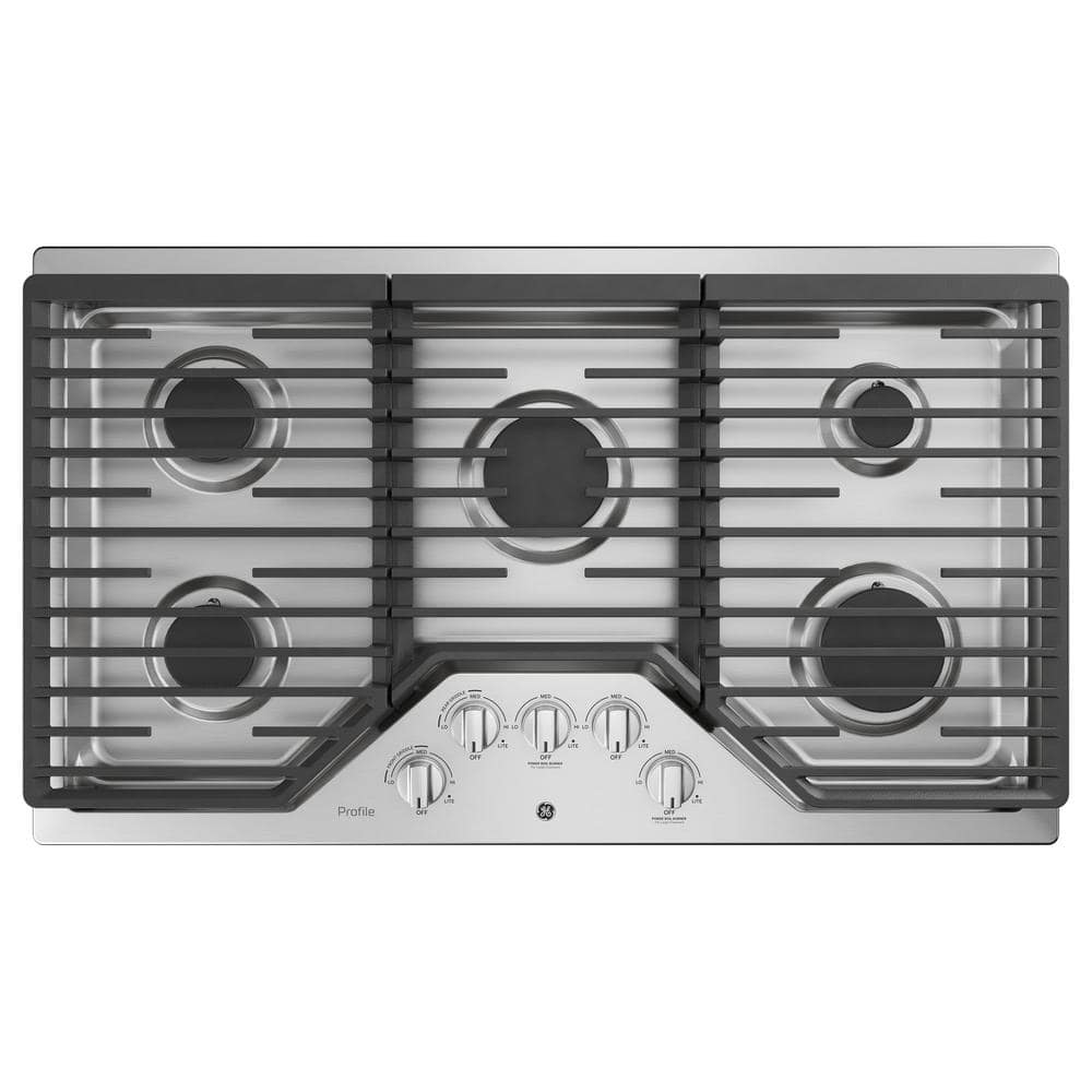 Profile 36 in. Gas Cooktop in Stainless Steel with 5 Burners including Power Boil Burners