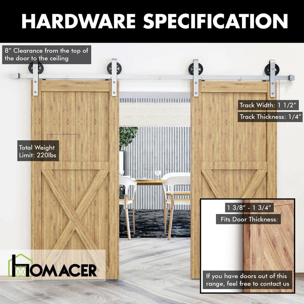 Brushed Nickel Double Door Sliding Barn Hardware Kit
