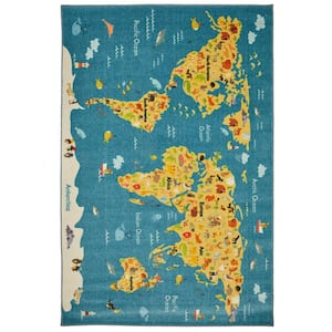 Animal Map Multi 3 ft. 4 in. x 5 ft. Whimsical Area Rug