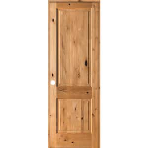 32 in. x 96 in. Rustic Knotty Alder Wood 2-Panel Square Top Right-Hand/Inswing Clear Stain Single Prehung Interior Door
