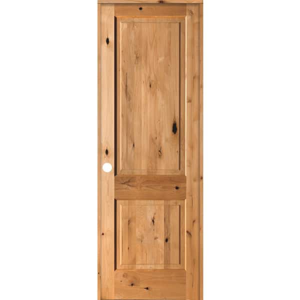 Krosswood Doors 32 in. x 96 in. Rustic Knotty Alder Wood 2-Panel Square Top Right-Hand/Inswing Clear Stain Single Prehung Interior Door