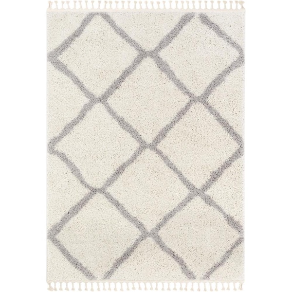 Well Woven Cabana Celosia Moroccan Shag White 5 ft. 3 in. x 7 ft. 3 in. Soft Area Rug