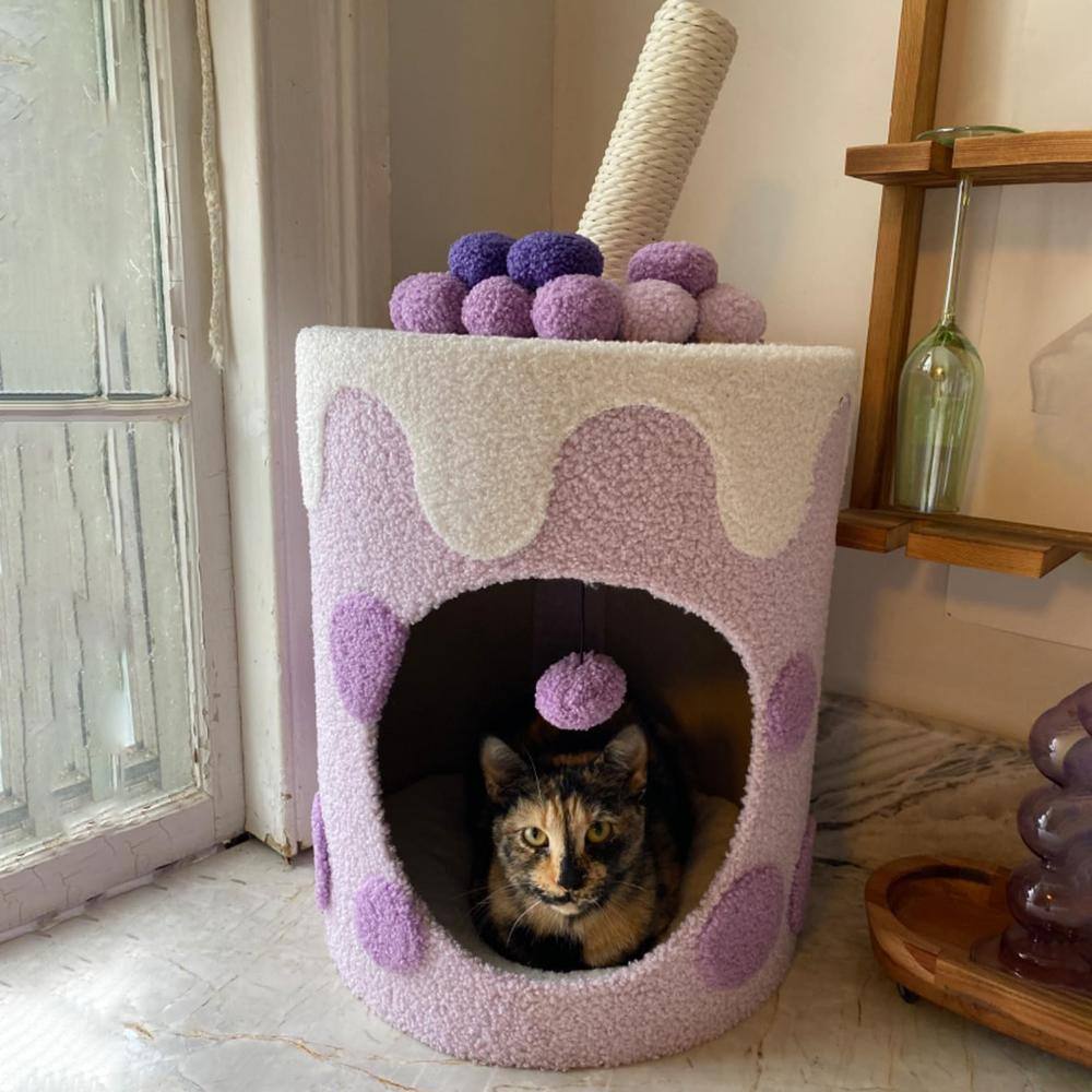 Purple Bubble Tea Cat Tree Tower with Sisal Scratching Post
