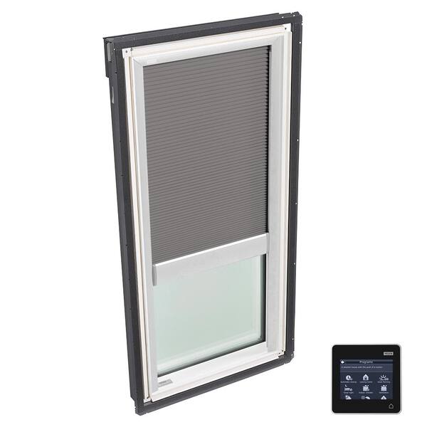 VELUX 30-1/16 in. x 54-7/16 in. Fixed Deck-Mount Skylight with Tempered Low-E3 Glass, Grey Solar Powered Room Darkening Blind