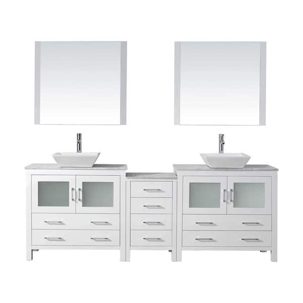 Virtu USA Dior 83 in. W Bath Vanity in White with Marble Vanity Top in White with Square Basin and Mirror