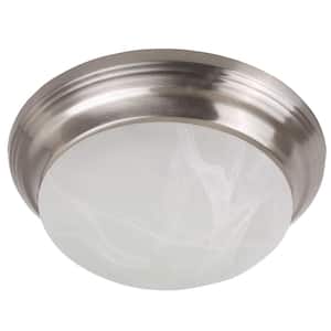 Nico 11.62 in. 50 Watt Brushed Nickel Integrated LED Flush Mount with Frosted Glass Silver Shade