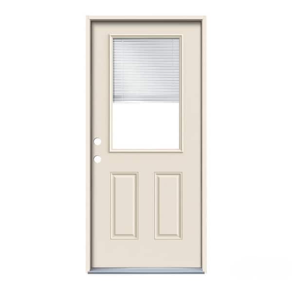 JELD-WEN 36 in. x 80 in. Primed Right-Hand Inswing 1/2-Lite Clear Steel Prehung Entry Door w/ Mini-Blinds
