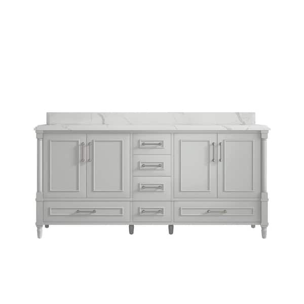 Willow Collections Hudson 72 in. W x 22 in. D x 36 in. H Double Sink Bath Vanity in Coventry Gray with Cove Edge Calacatta Quartz Top