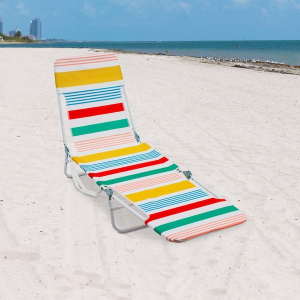 Rio Beach Multi-Striped Metal Folding Lounger Beach Chair with