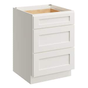 24 in. W x 24 in. D x 34.5 in. H Plywood Ready to Assemble Floor Base Kitchen Cabinet in White Shaker with 3 Drawers