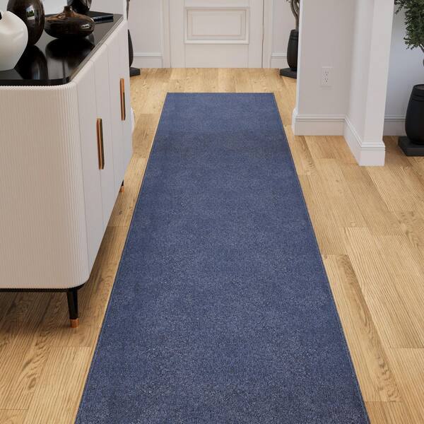 Emmy Non-Slip Rubberback Navy 3 ft. x 45 ft. Indoor Custom Cut Extra Long Runner Rug
