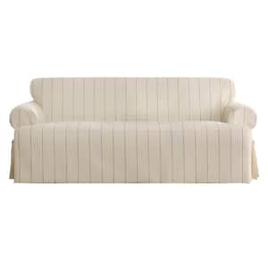 Heavyweight Natural with Blue Stripe Cotton Duck T-Cushion Sofa Slipcover