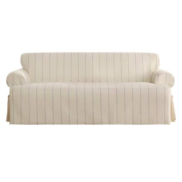 Sure-Fit Heavyweight Natural With Blue Stripe Cotton Duck T-Cushion ...