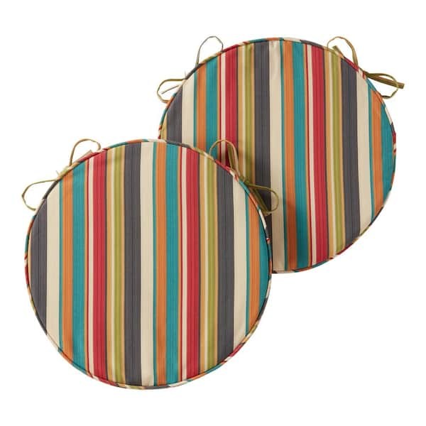 Greendale Home Fashions 15 Round Outdoor Bistro Chair Cushion (Set of 2), Sunset Stripe