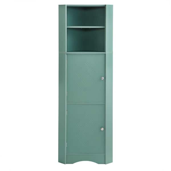 Anky 14.96 in. W 14.96 in. D 61.02 in. H Green MDF Freestanding Bathroom Storage Corner Linen Cabinet