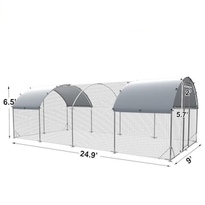 9.2 ft. W x 24.9 ft. L x 6.5 ft. H Large Metal Chicken Coop Upgrade 3-Support Steel Wire Impregnated Plastic Net Cage