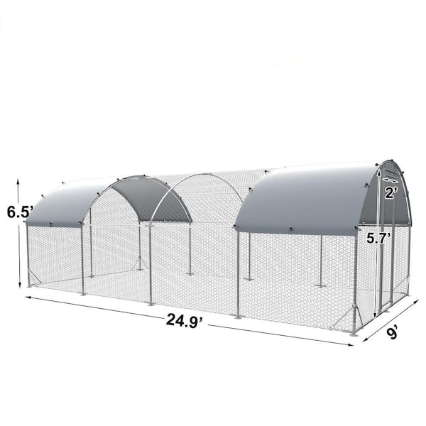 maocao hoom 9.2 ft. W x 24.9 ft. L x 6.5 ft. H Large Metal Chicken Coop Upgrade 3-Support Steel Wire Impregnated Plastic Net Cage