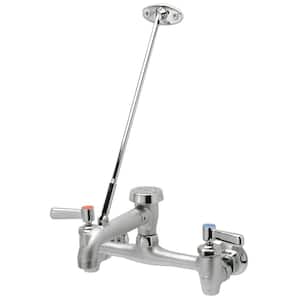 AquaSpec Wall-Mount Service Sink Faucet -Vacuum-Breaker Spout, Pail Hook, Wall Brace, Metal Lever Handles-Rough, Chrome