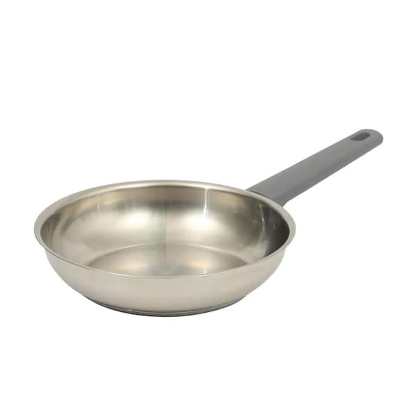 8 Inch Stainless Steel Frying Pan with Soft-Touch Handle in Silver