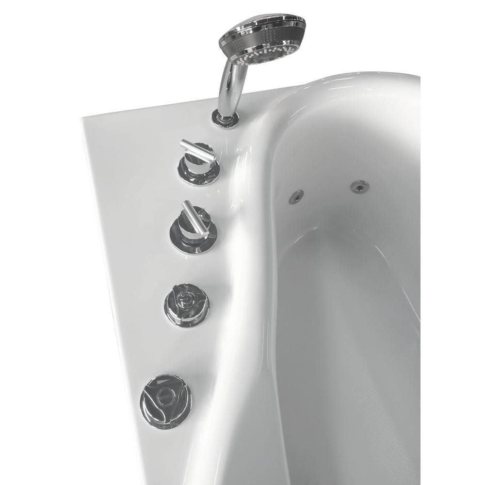 White Acrylic Corner Whirlpool Bathtub with Right Drain