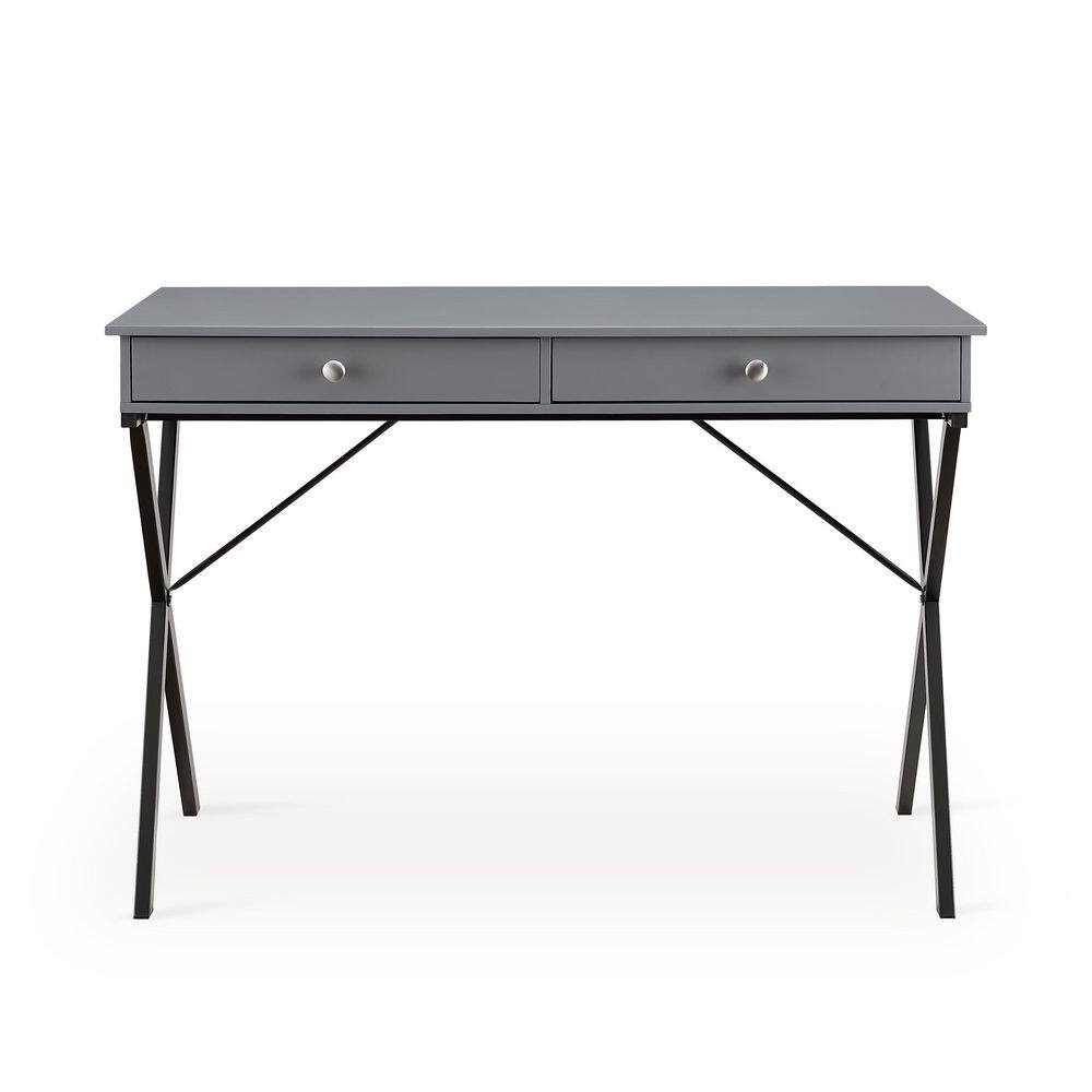43.2 in. Gray MDF 2Drawers Writing Desk with Black Stoving Varnsih