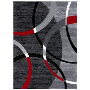 Victoria Collection Gray 8x10 Modern Abstract Geometric Stain Resist Polypropylene Area Rug
