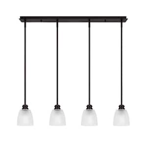 Albany 60-Watt 4-Light Espresso Linear Pendant Light with Clear Ribbed Glass Shades and No Bulbs Included