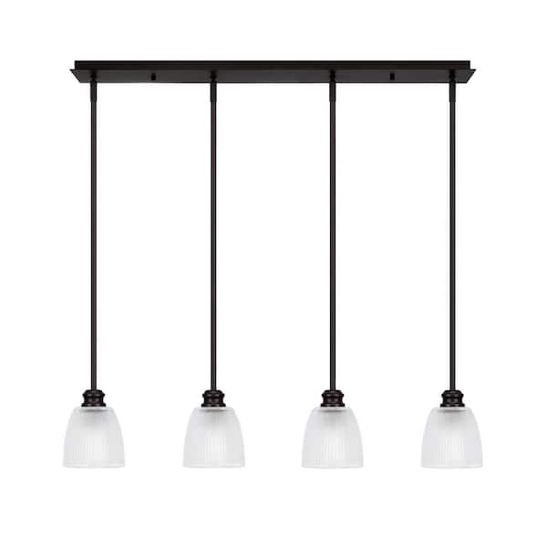 Unbranded Albany 60-Watt 4-Light Espresso Linear Pendant Light with Clear Ribbed Glass Shades and No Bulbs Included