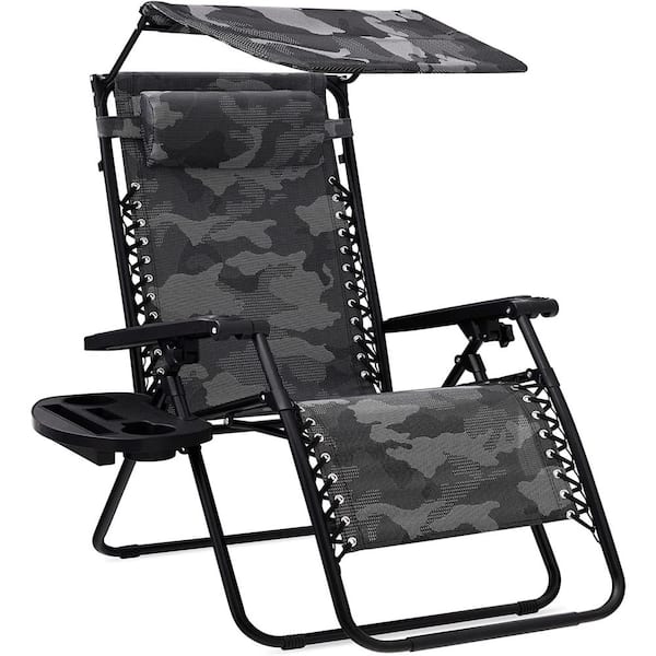 Unbranded Folding Outdoor Recliner Lounge Chair with Adjustable Canopy Shade, Headrest, Camouflage
