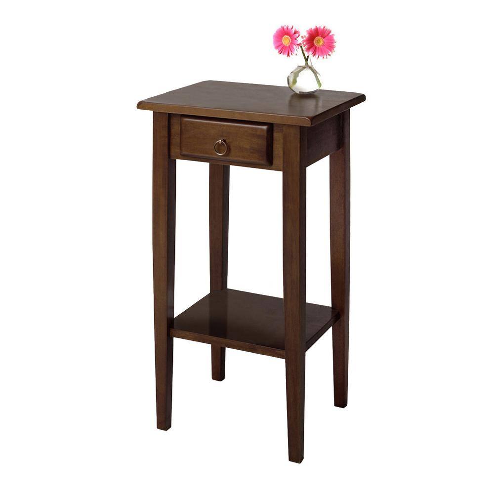 Transitional Regalia 29.5" Walnut Wood & Stone Accent Table with Storage