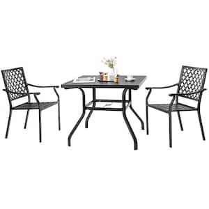 Square Patio Dining Table Metal 4-Person Outdoor Table  with Umbrella Hole