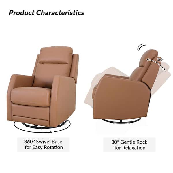 JAYDEN CREATION Coral Classic Camel Faux Leather Swivel Recliner