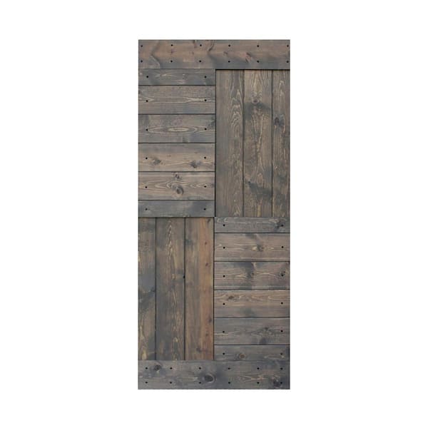 ISLIFE S Series 36 in. x 84 in. Smoky Gray Finished DIY Solid Wood Sliding Barn Door Slab - Hardware Kit Not Included