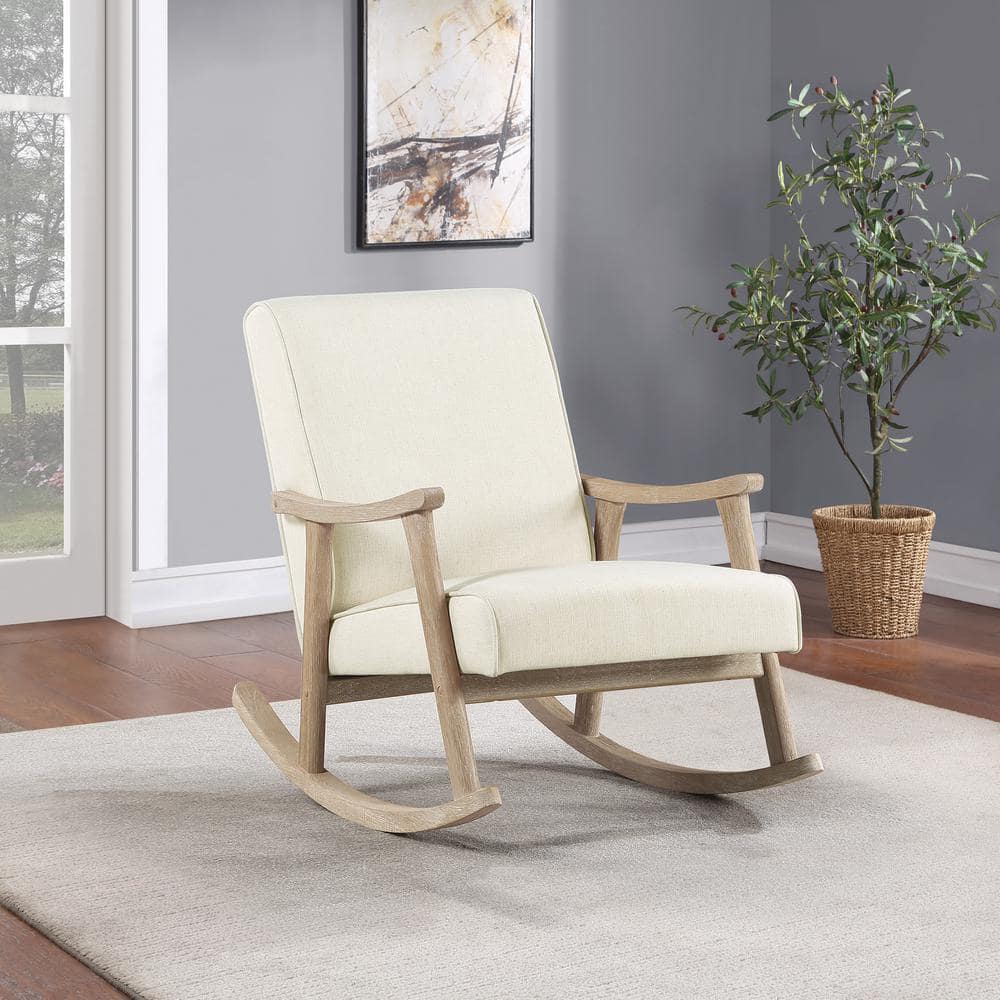 Mid-Century Modern Gainsborough Rocker in Off-White Linen