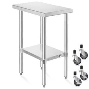 30 in. x 12 in. Stainless Steel Kitchen Prep Table with Bottom Shelf and Casters