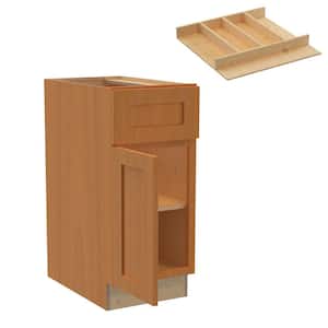 Hargrove 15 in. W x 24 in. D x 34.5 in. H Cinnamon Stained Plywood Shaker Assembled Base Kitchen Cabinet Left UT Tray