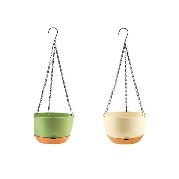 8 in. Multicolored Black Green Beige Plastic Self-Watering Drainage Hanging Planter Modern Flower Pot 4-Pack